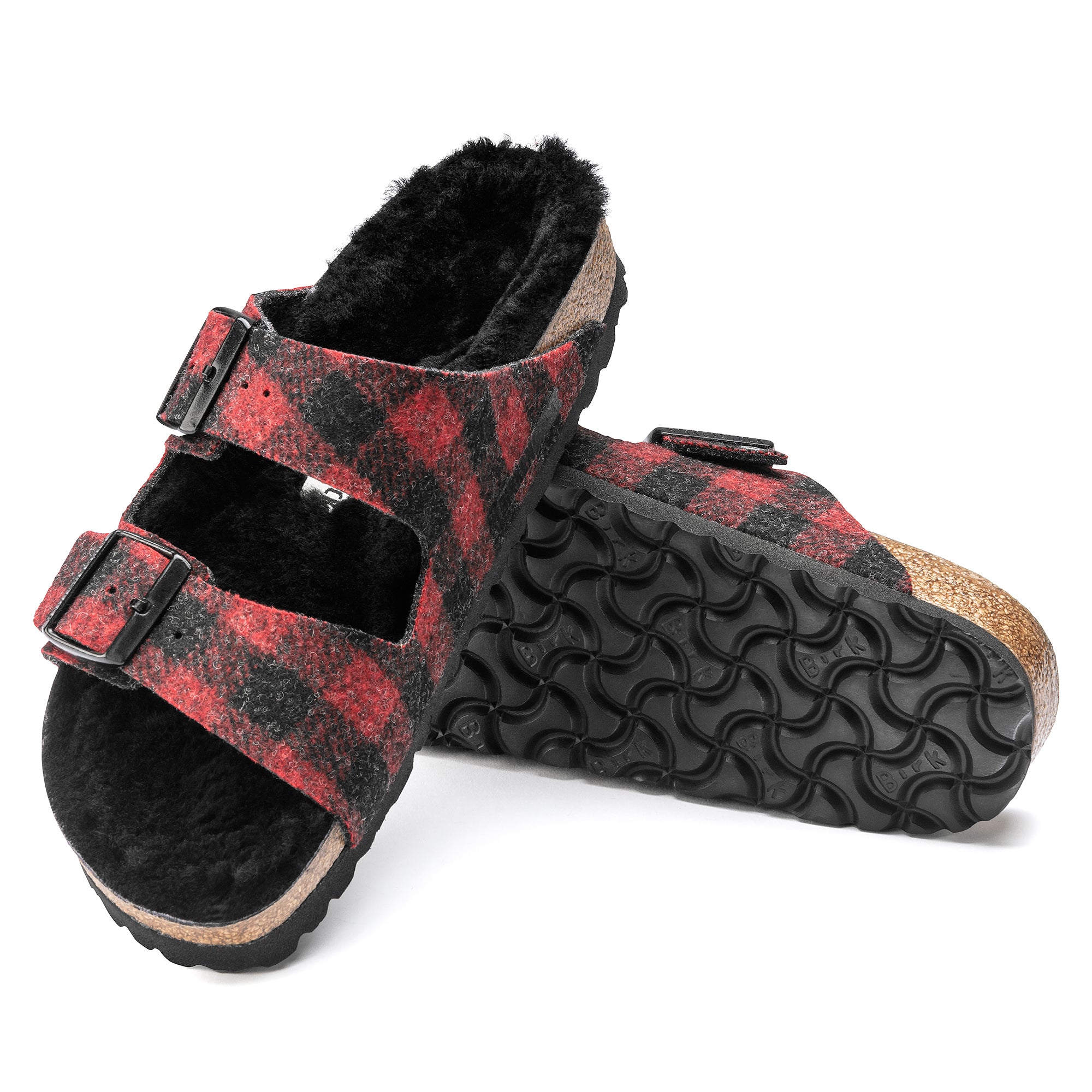 Birkenstock Limited Edition Arizona plaid red wool/black shearling