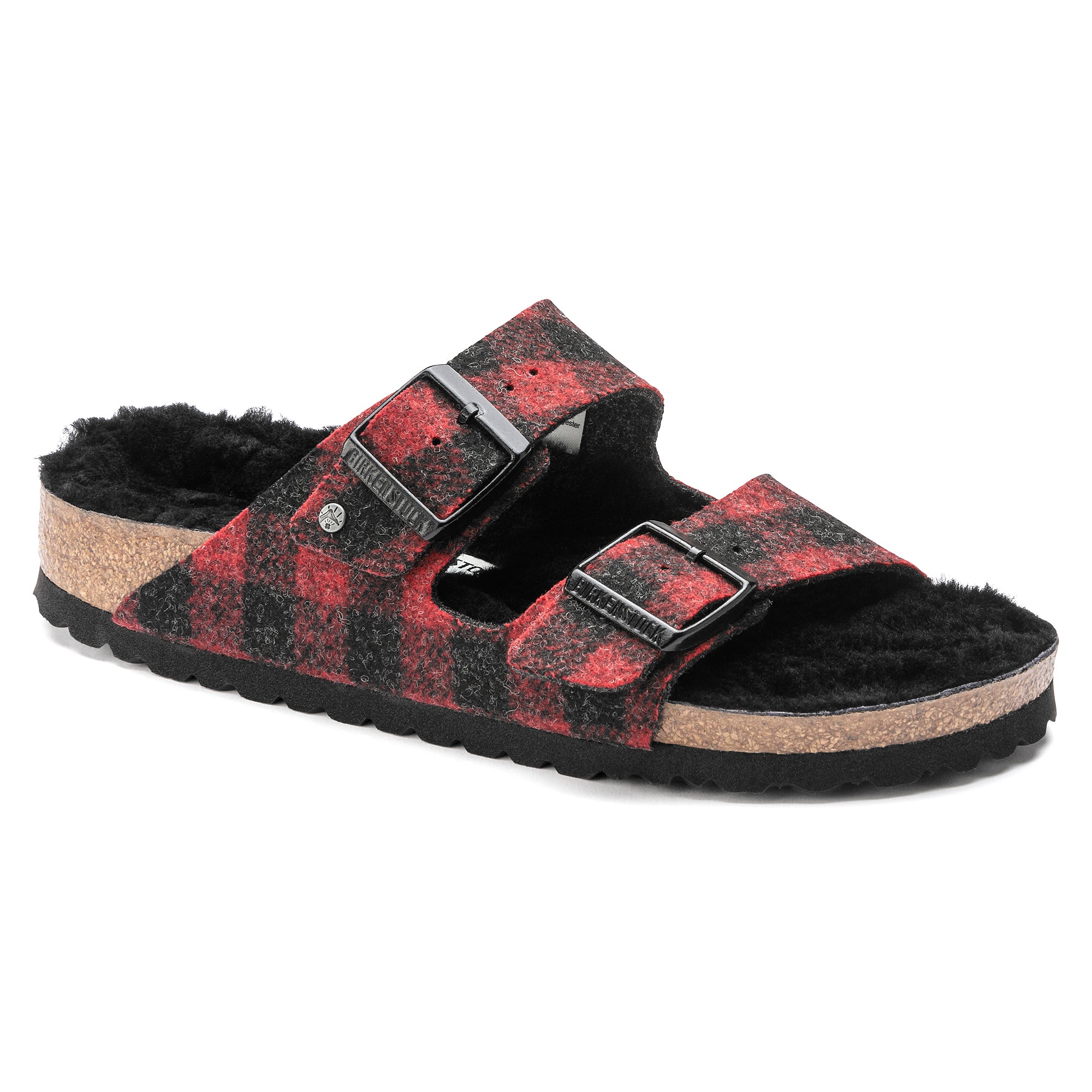 Birkenstock Limited Edition Arizona plaid red wool/black shearling