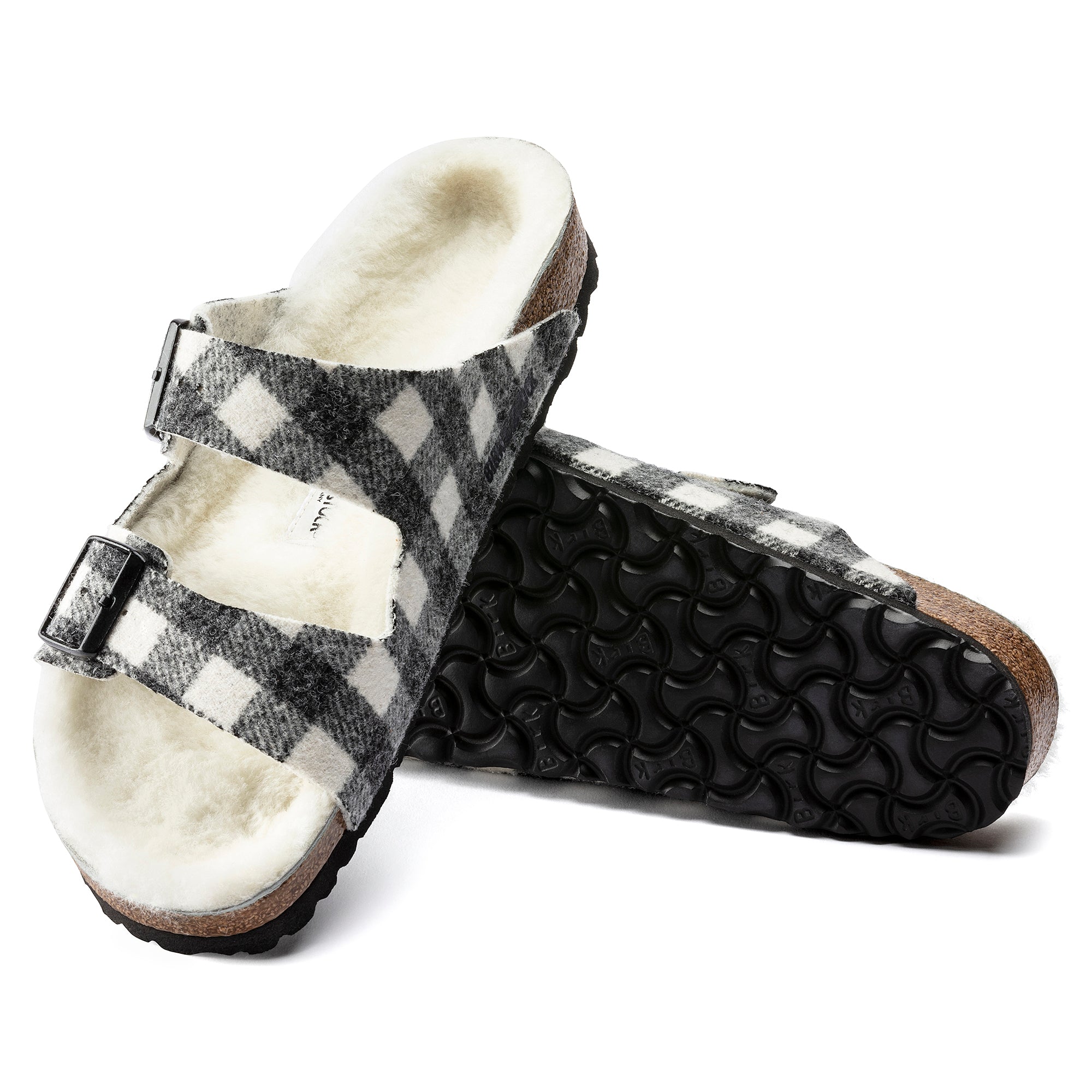 Birkenstock Limited Edition Arizona plaid white wool/natural shearling