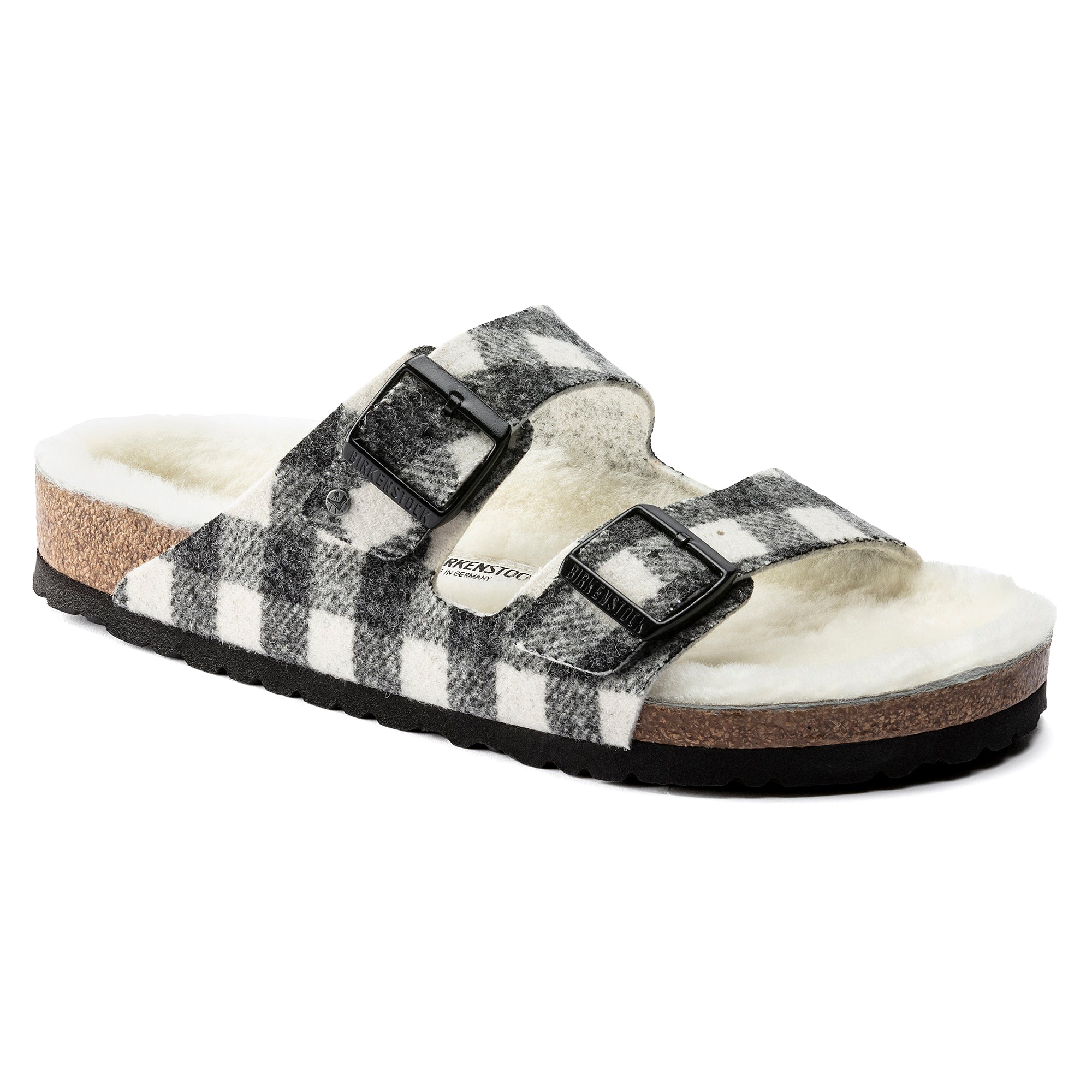 Birkenstock Limited Edition Arizona plaid white wool/natural shearling