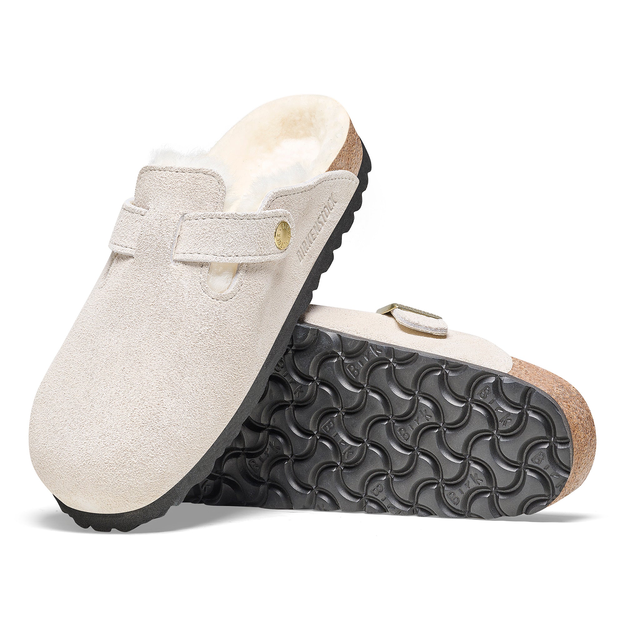 Birkenstock Limited Edition Boston antique white suede/white shearling