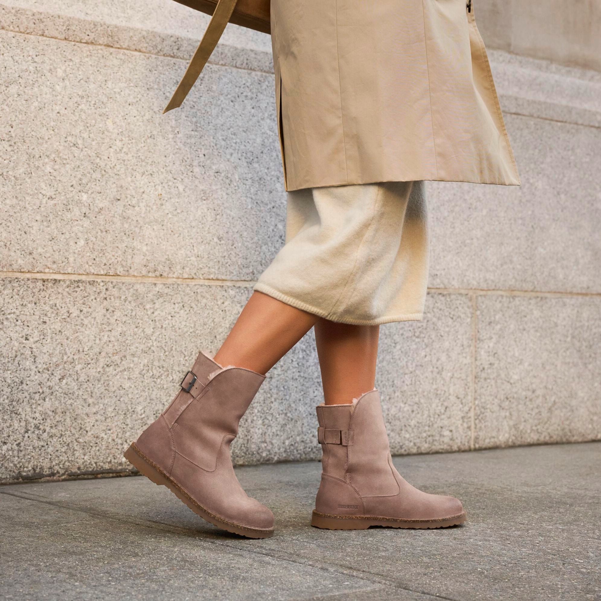 Birkenstock Limited Edition Uppsala gray taupe suede/soft pink shearling