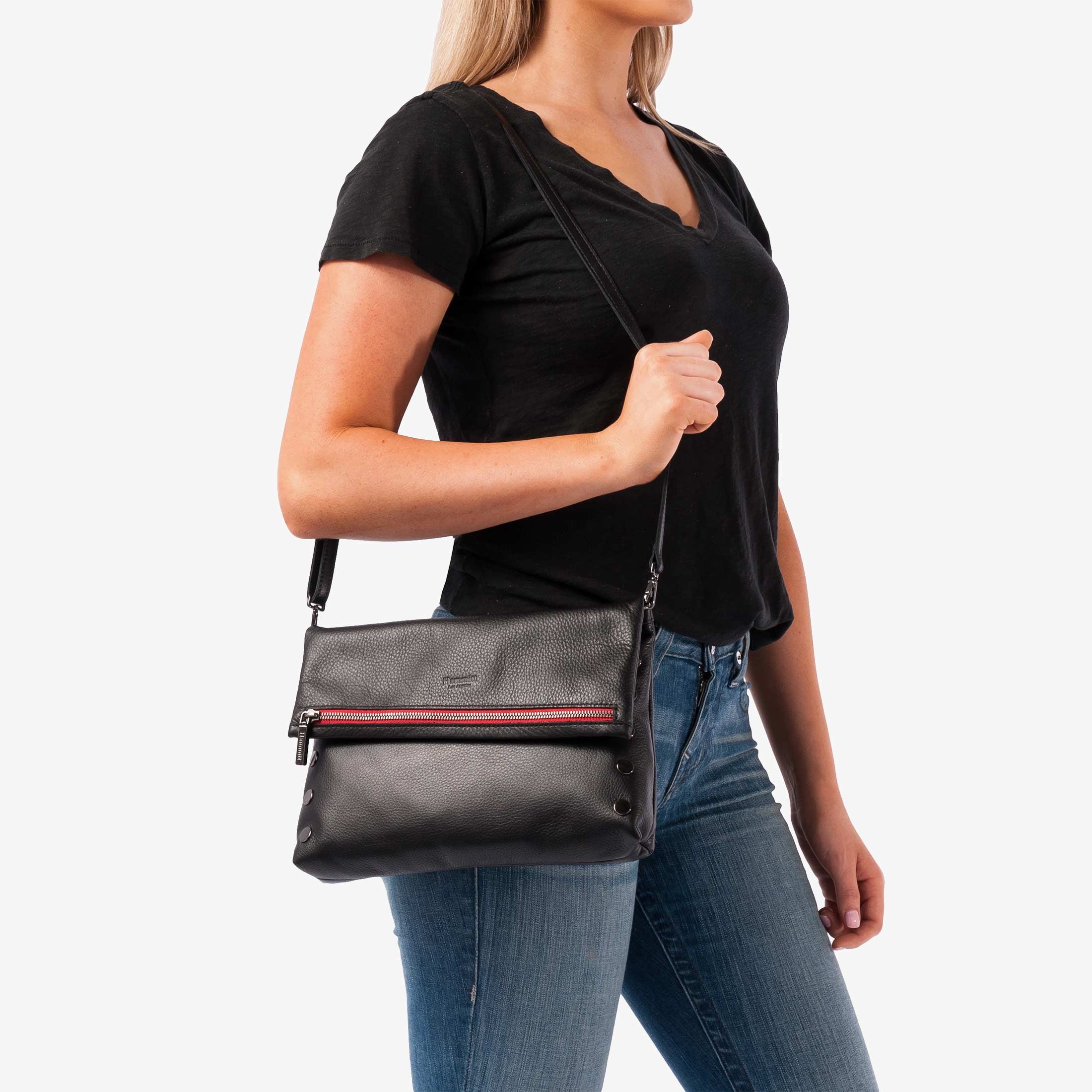 Hammitt VIP Lrg Crossbody Clutch black/gunmetal red zip