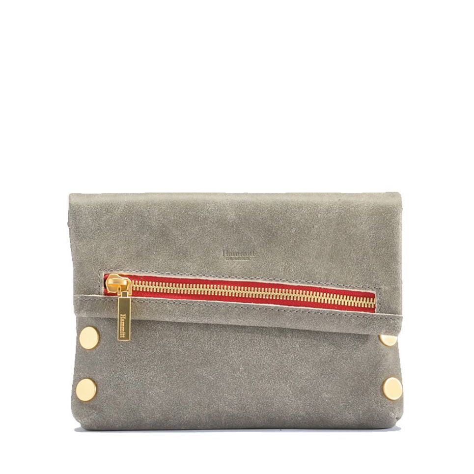 Hammitt VIP Sml Crossbody Clutch pewter/brushed gold red zip