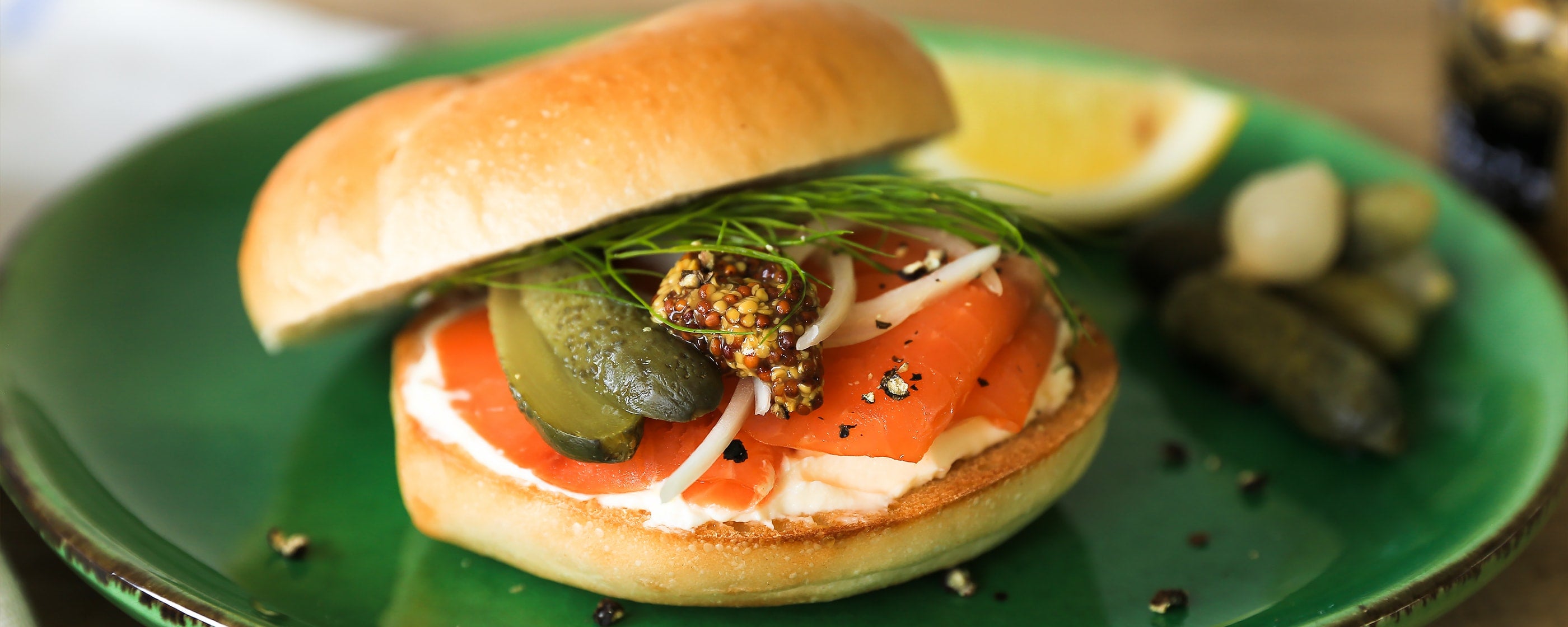 Smoked Salmon and <br>Sour Cream Bagel Sandwich