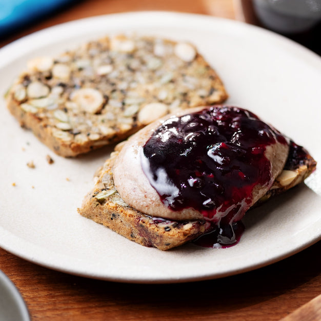 Seed Toast with Almond Butter and Jam